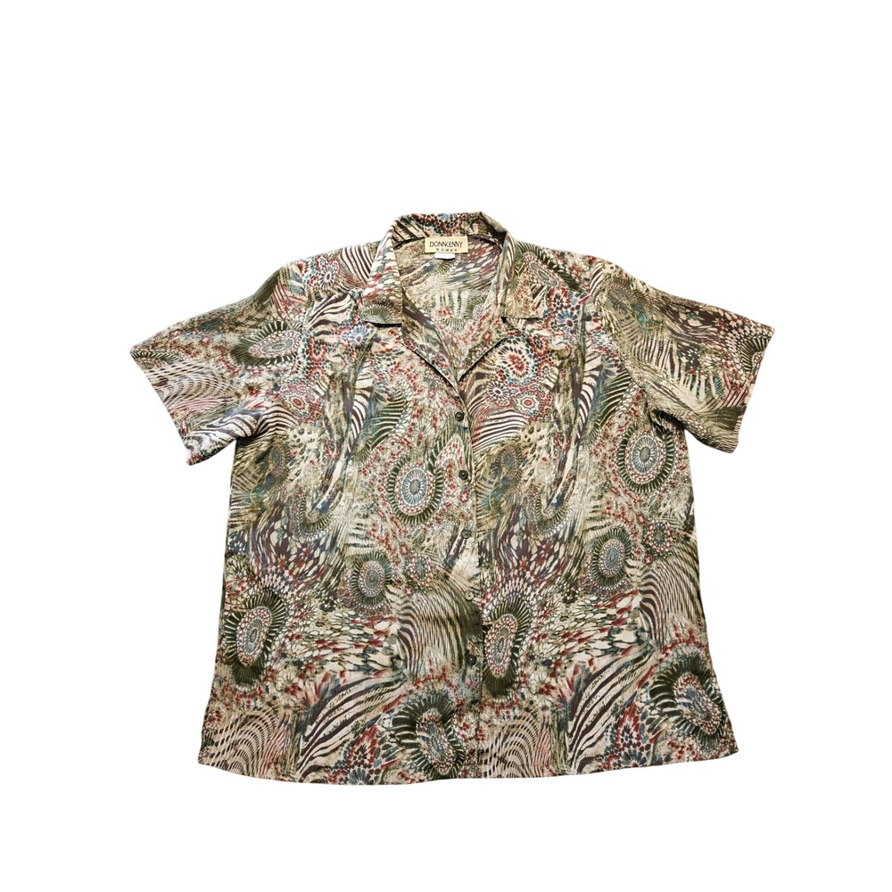 Donnkenny Woman Abstract Print Button Down Shirt Multi-Color 1X Plus Vintage